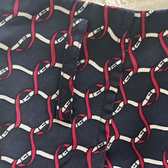 Talbots 6P Skirt 100% Silk A Line Full Nautical Chain Print Red White Blue - Picture 3 of 7